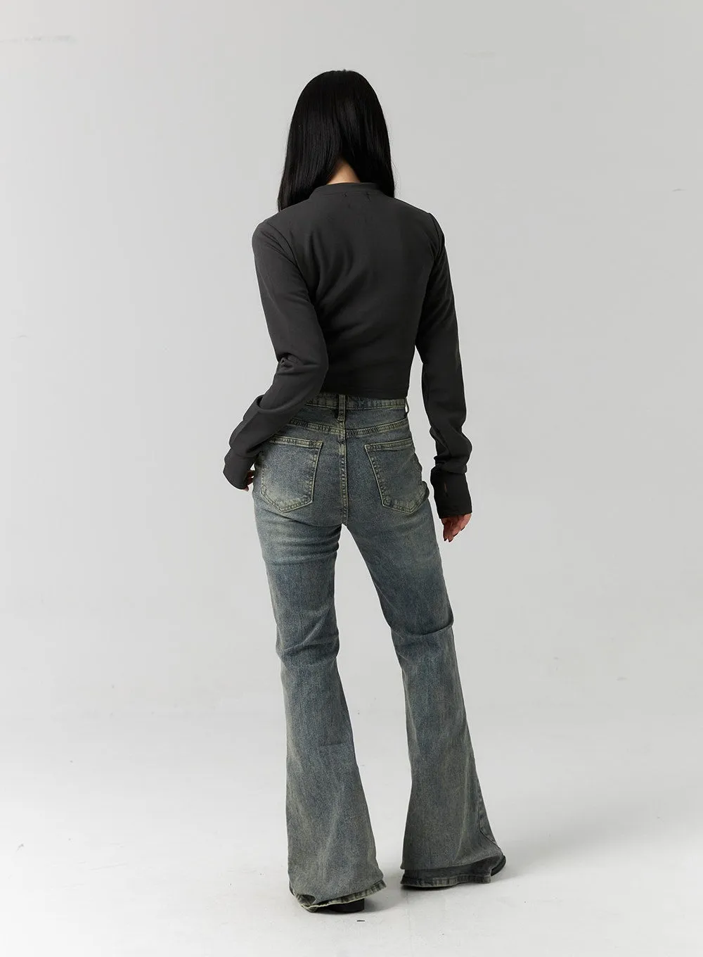 Slim Fit Washed Bootcut Jeans CS312