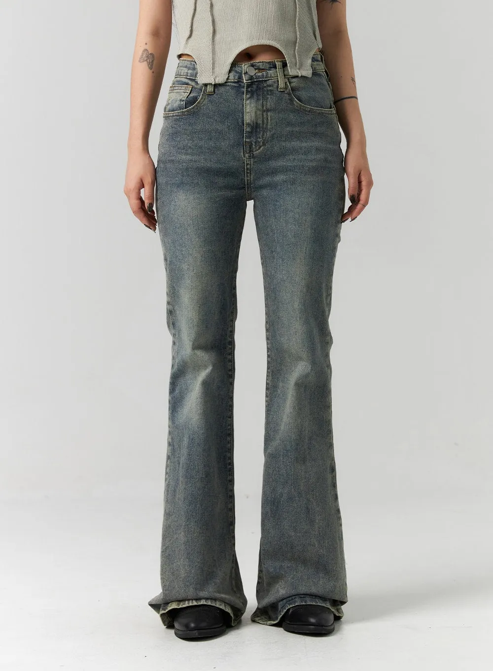 Slim Fit Washed Bootcut Jeans CS312
