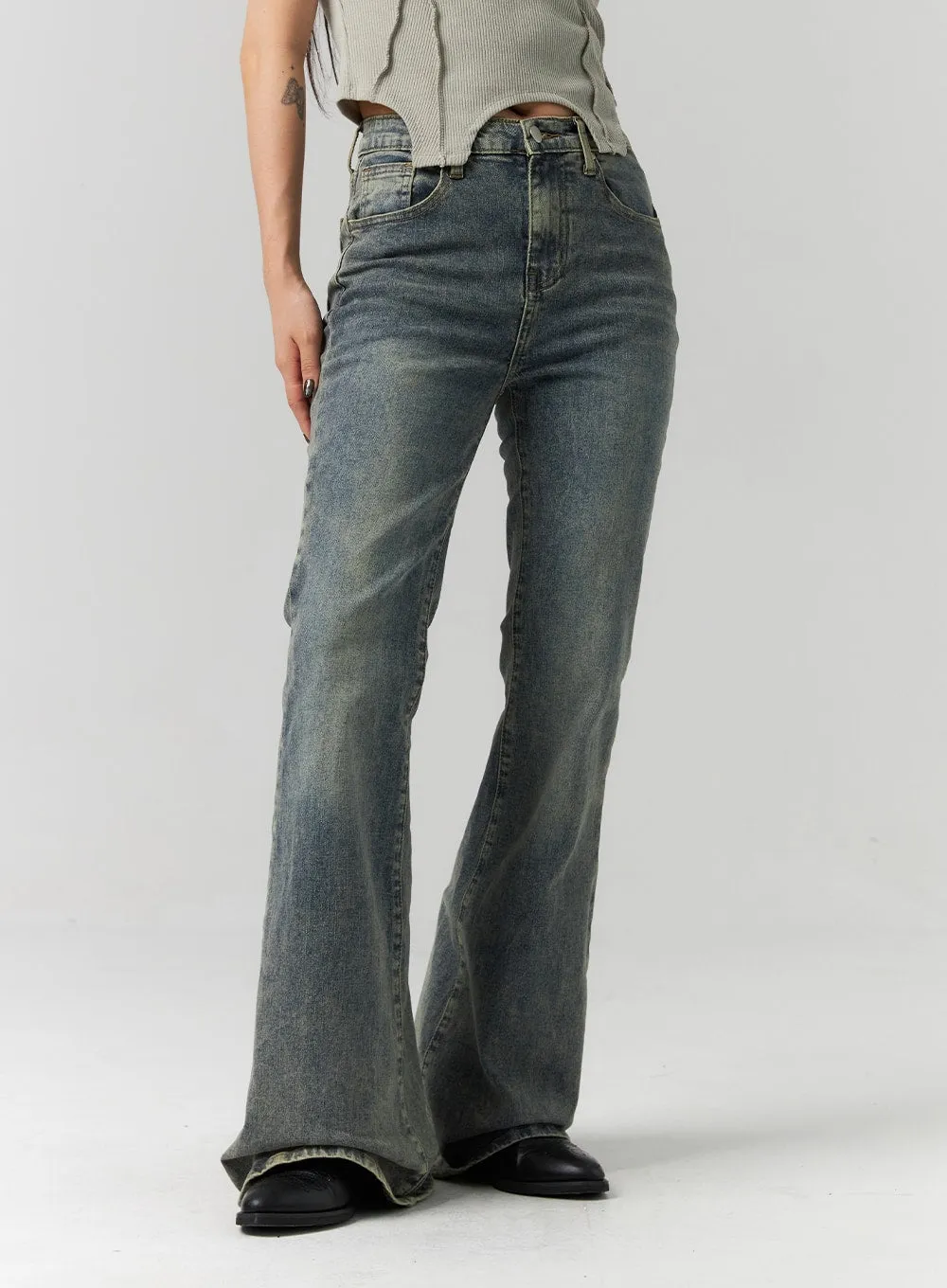 Slim Fit Washed Bootcut Jeans CS312