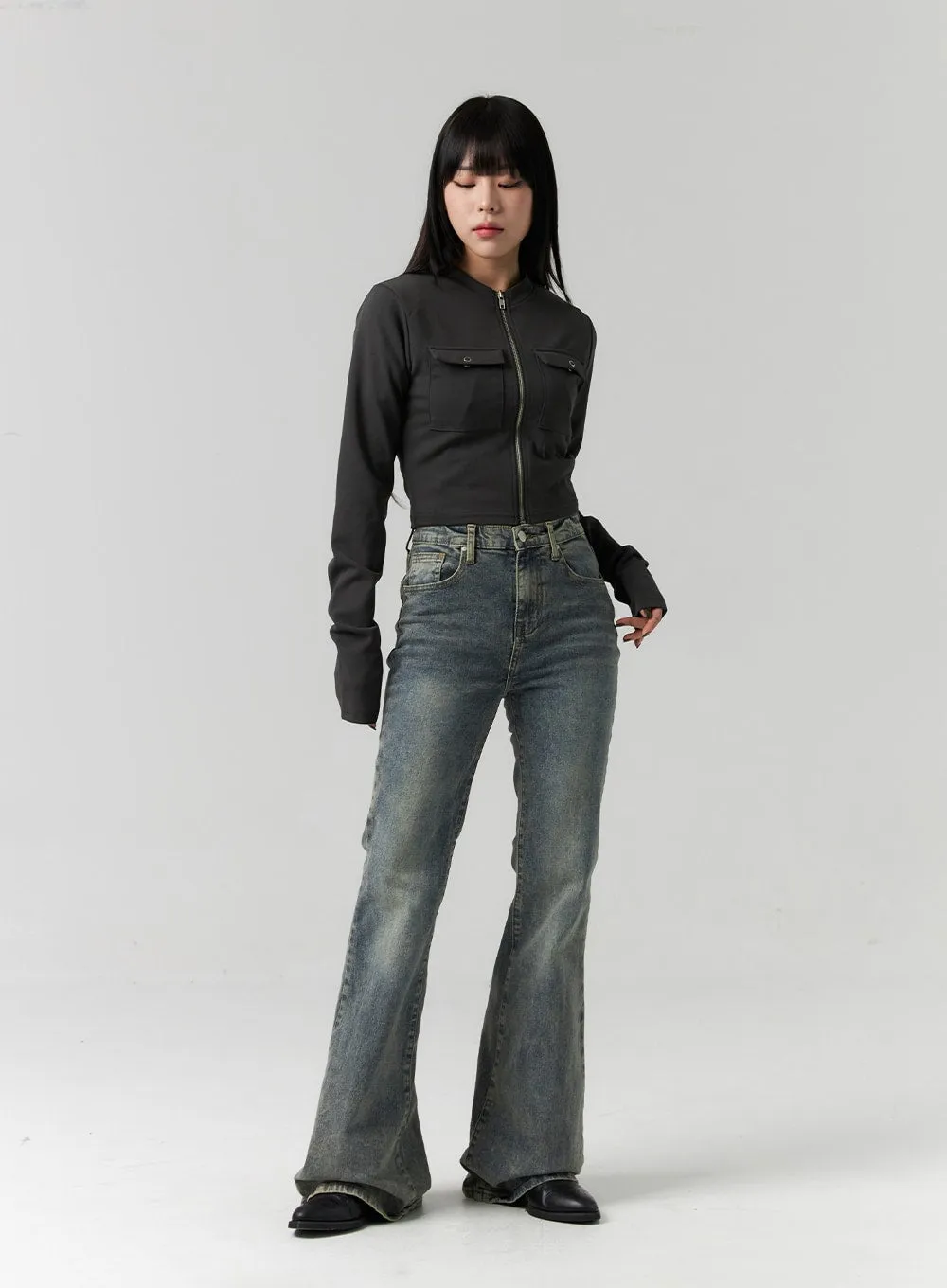 Slim Fit Washed Bootcut Jeans CS312