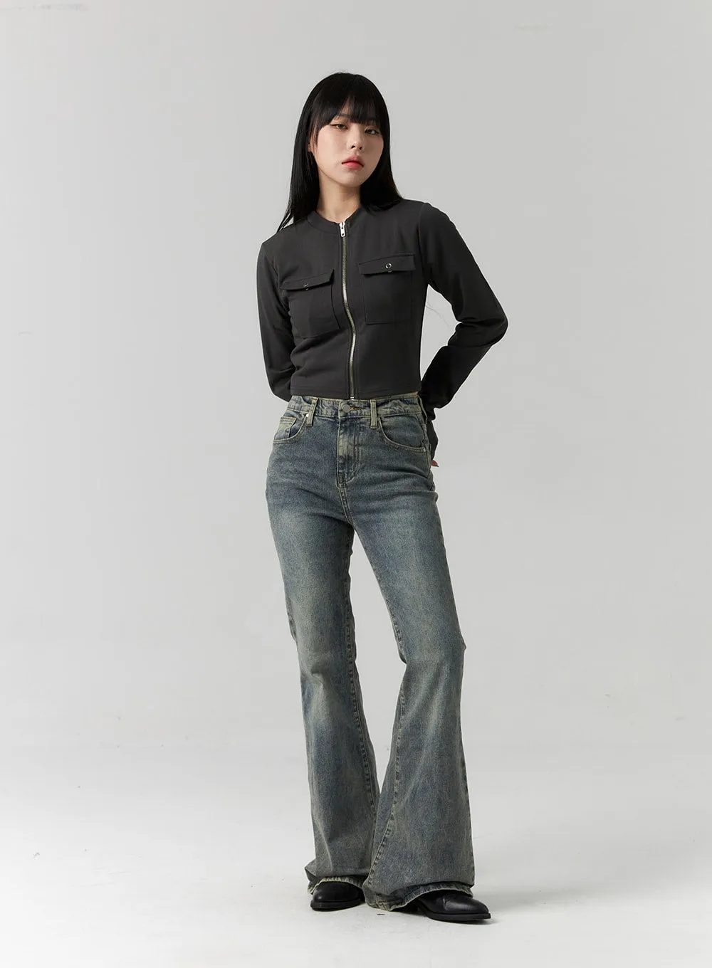 Slim Fit Washed Bootcut Jeans CS312