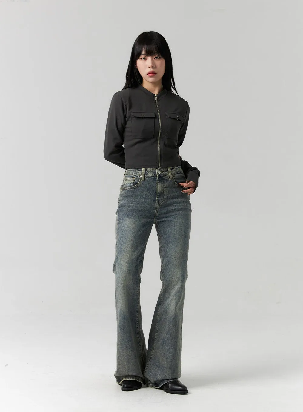Slim Fit Washed Bootcut Jeans CS312
