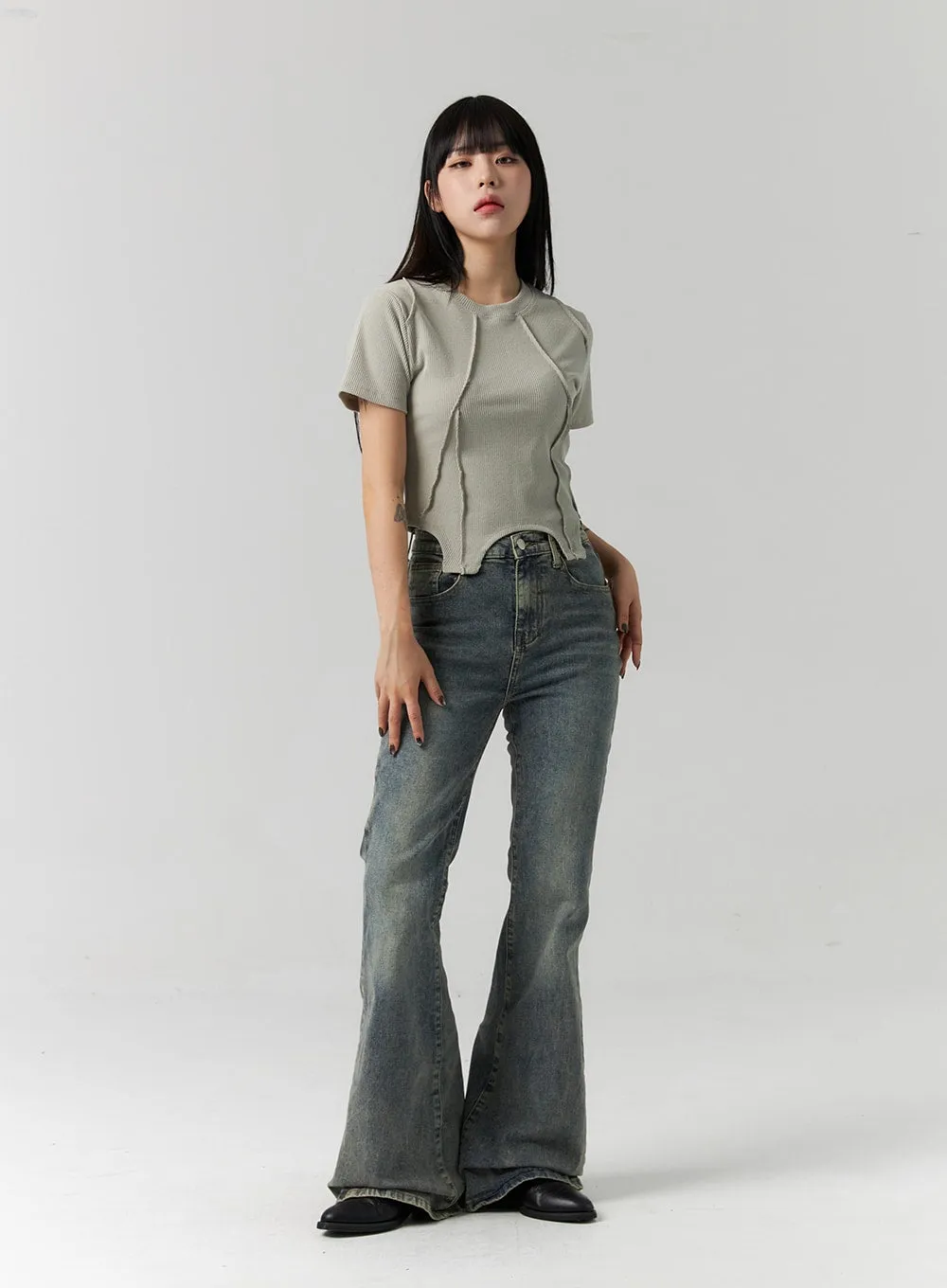 Slim Fit Washed Bootcut Jeans CS312