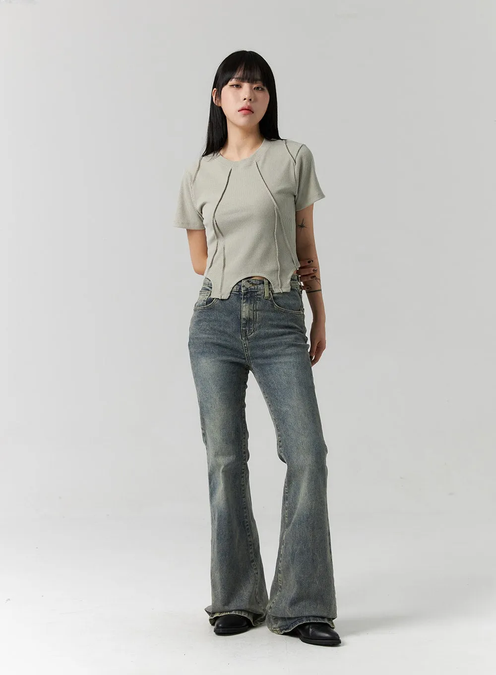 Slim Fit Washed Bootcut Jeans CS312