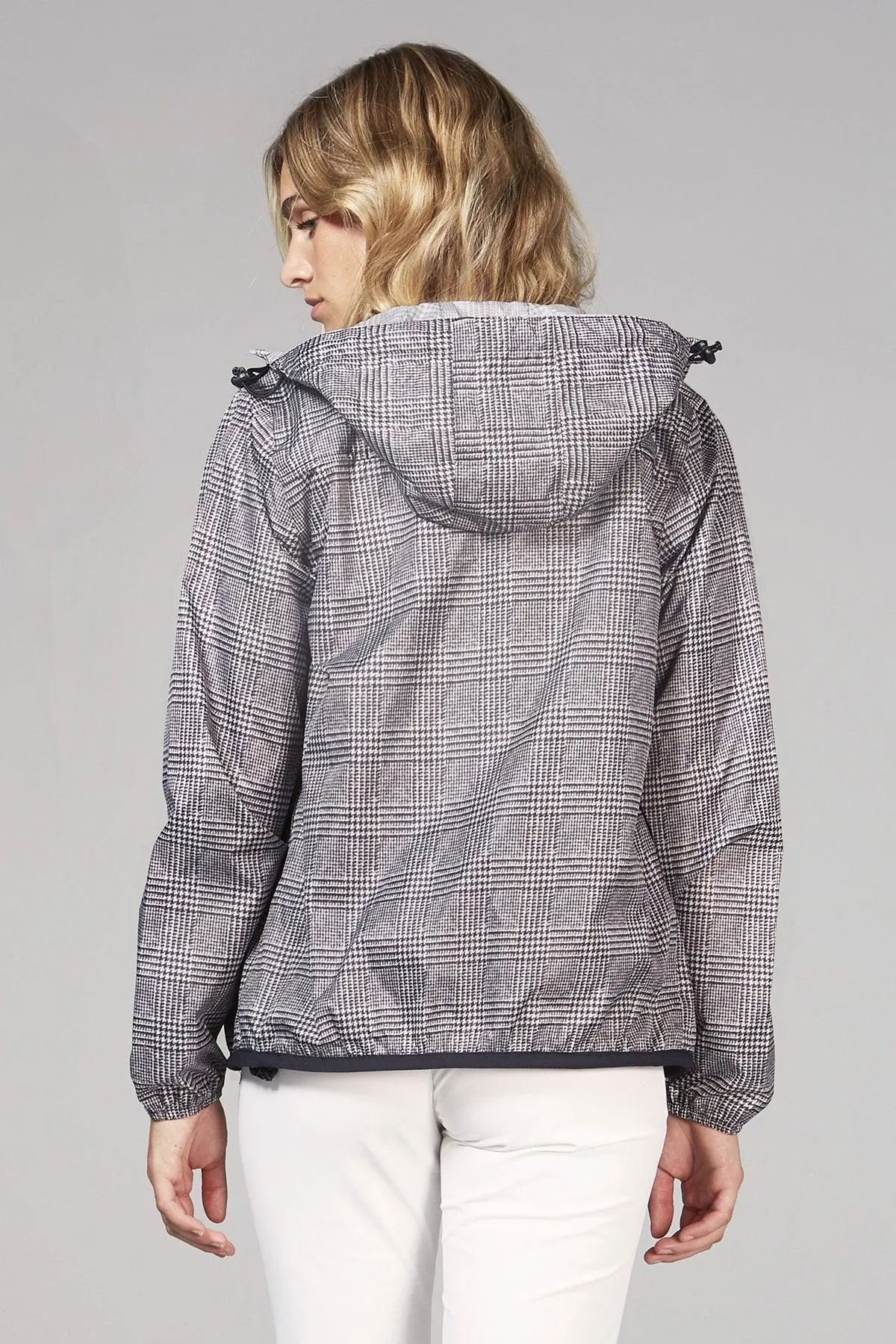Sloane Print - plaid full zip packable rain jacket