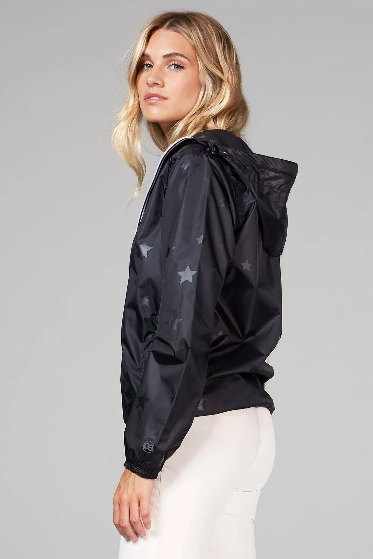 Stars Black Zip Packable Rain Jacket