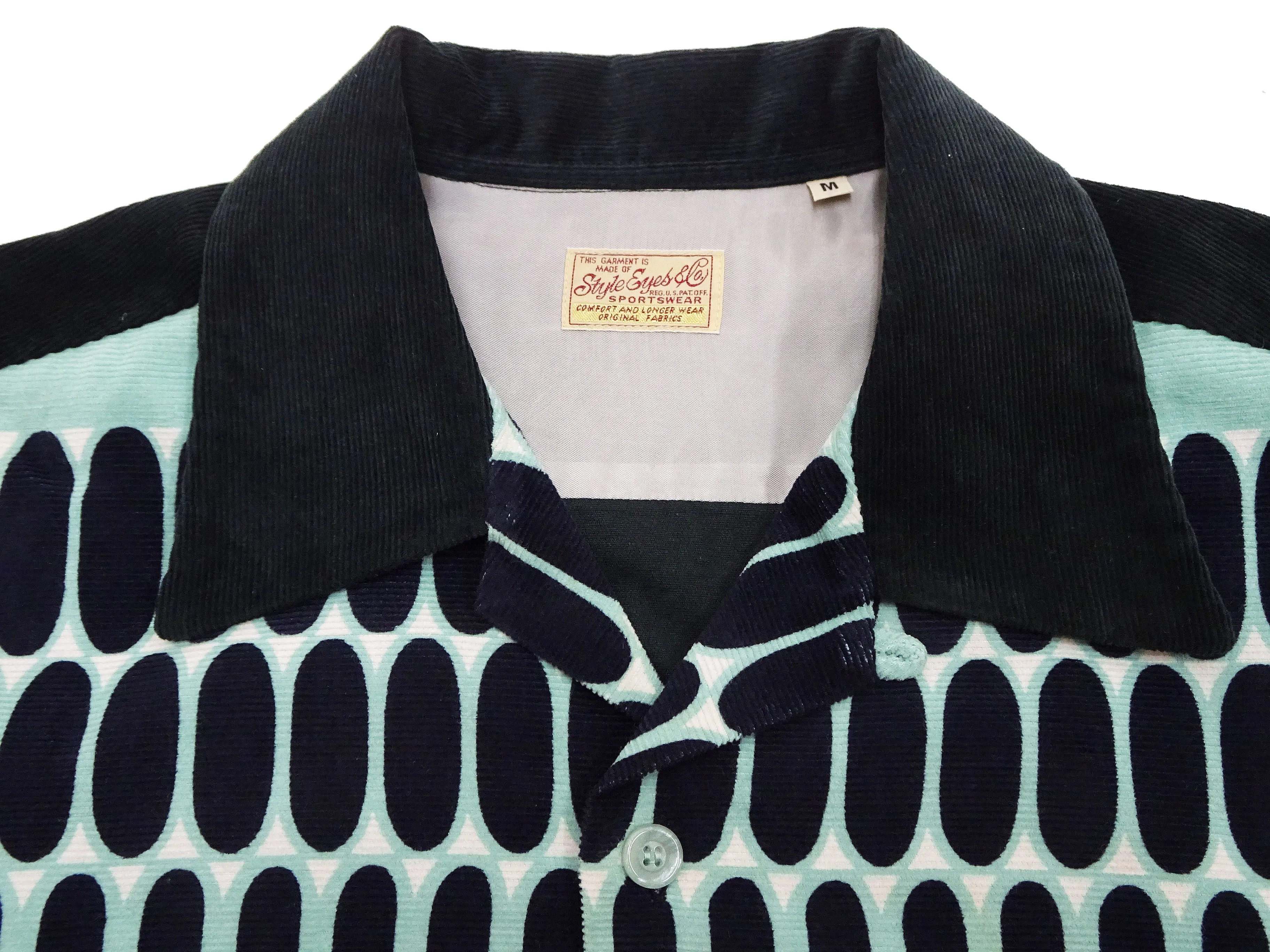 Style Eyes Corduroy Sport Shirt Men's 1950s Style Long Sleeve Button Up Shirt ELVIS DOT Pattern With Two-Tone Design SE29170 141 Mint-Green/Black