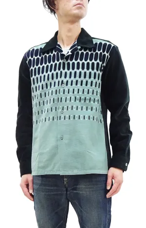 Style Eyes Corduroy Sport Shirt Men's 1950s Style Long Sleeve Button Up Shirt ELVIS DOT Pattern With Two-Tone Design SE29170 141 Mint-Green/Black