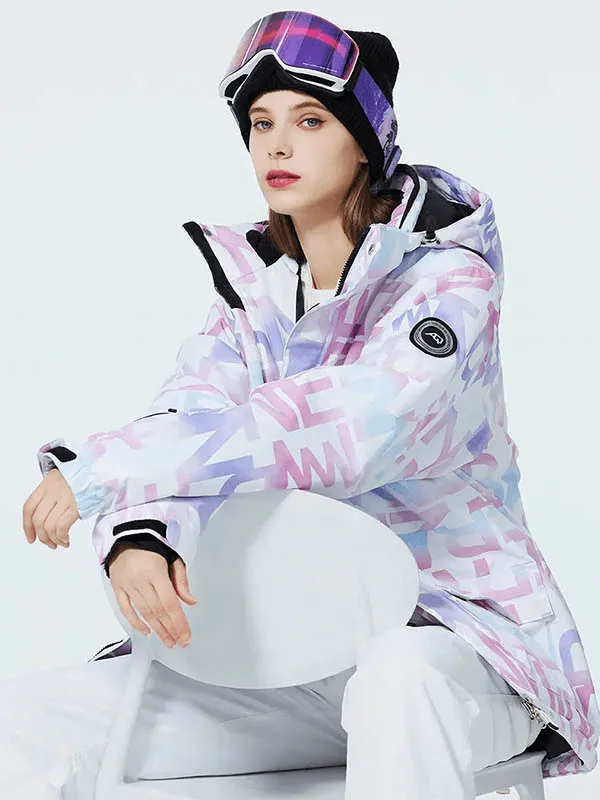 Stylish Female Letter Printed Ski Jacket with Pockets - SF1787