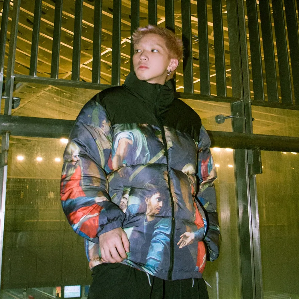Vintage Patchwork Painting Padded Puffer Jacket
