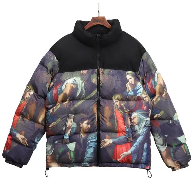 Vintage Patchwork Painting Padded Puffer Jacket
