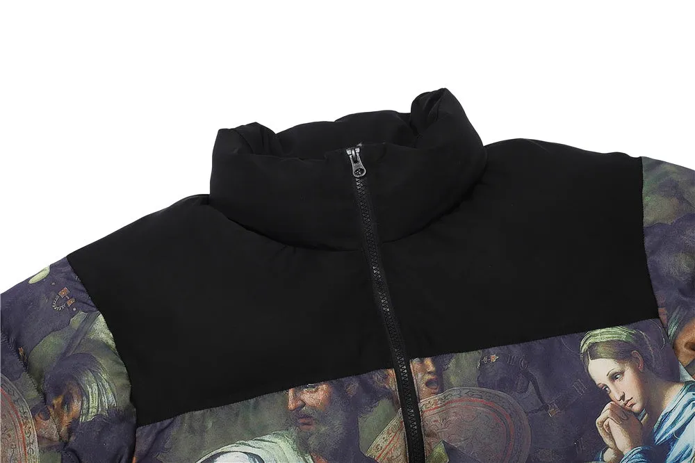 Vintage Patchwork Painting Padded Puffer Jacket