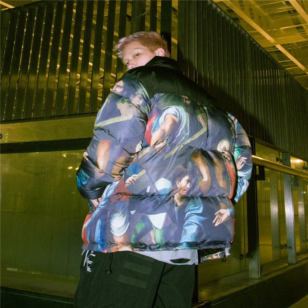 Vintage Patchwork Painting Padded Puffer Jacket
