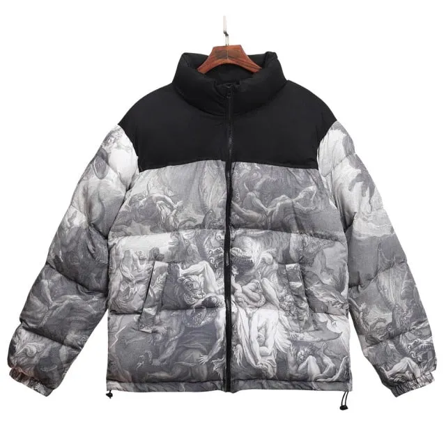 Vintage Patchwork Painting Padded Puffer Jacket
