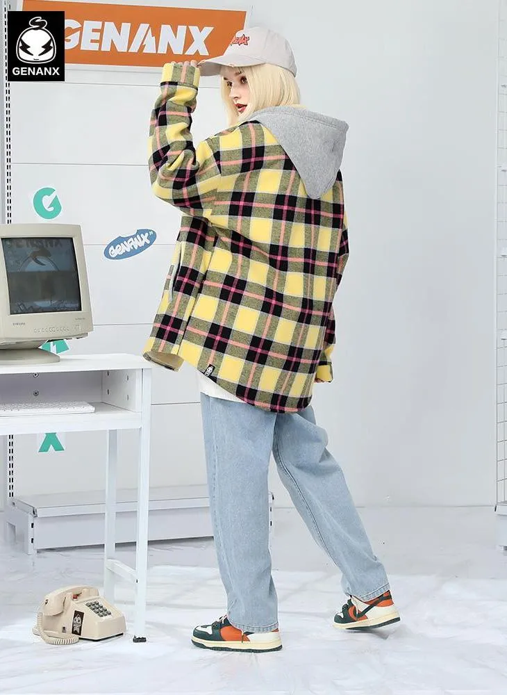 Vintage Plaid Padded Jacket With Hooded