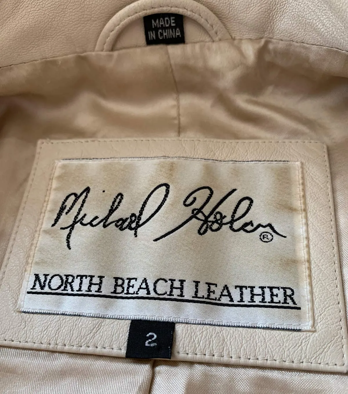 Women's Cropped Cream Leather Jacket Vintage 90s Lacing Detail Hoban North Beach Extra Small VFG