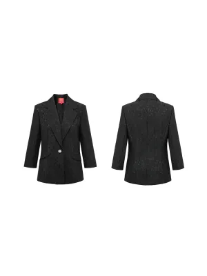 YAYING Jacquard Cinched Waist Blazer Jacket